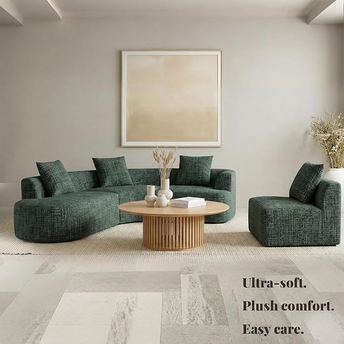 123" Curved Modular Sectional Sofa for Living Room, Oversized Chenille Cloud Couch, L-Shaped Boneless Sofa with Chaise Lounge, Compressed Couch Deep Seat, No Assembly (Green, L-Shape Right Chaise)