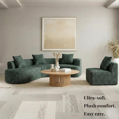 123" Curved Modular Sectional Sofa for Living Room, Oversized Chenille Cloud Couch, L-Shaped Boneless Sofa with Chaise Lounge, Compressed Couch Deep Seat, No Assembly (Green, L-Shape Right Chaise)