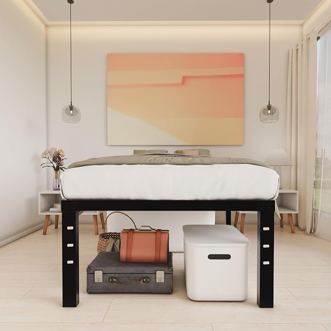 HOBINCHE 18 Inch Metal Twin Bed Frame No Box Spring Needed - Easy Assembly Heavy Duty Noise Free Narrow Bedframes - Single Black Basic Steel Slats Platform with Storage