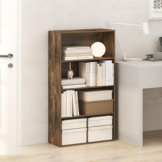 Furinno Jaya Book Shelf, 4-Tier Book Shelf, Bookcase with Open Shelving, Standing Bookshelf, 9.5 x 23.6 x 41.9, for Organization and Storage, for Home Office, Living Room, Amber Pine