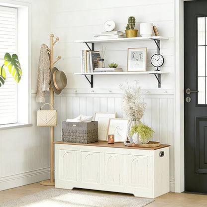 DINZI LVJ Storage Chest, 50” Extra Large Storage Bench with 2 Safety Hinges, Farmhouse Wooden Toy Box with Flip-Top, Large Trunk for Living Room, Playroom, Easy Assembly, Honey Brown and Rustic White