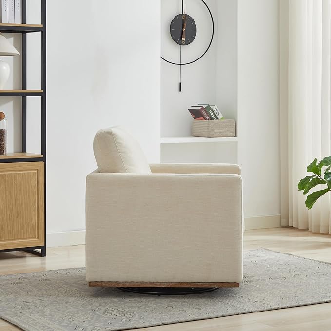 Swivel Accent Chair Set of 2, 360 Degree Square Swivel Chair for Living Room, Mid Century Modern Upholstered Barrel Chair,Comfy Sofa Armchairs for Bedroom,Nursery,Chenille, Beige