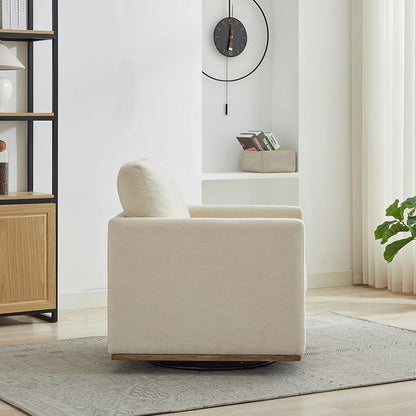 Swivel Accent Chair Set of 2, 360 Degree Square Swivel Chair for Living Room, Mid Century Modern Upholstered Barrel Chair,Comfy Sofa Armchairs for Bedroom,Nursery,Chenille, Beige