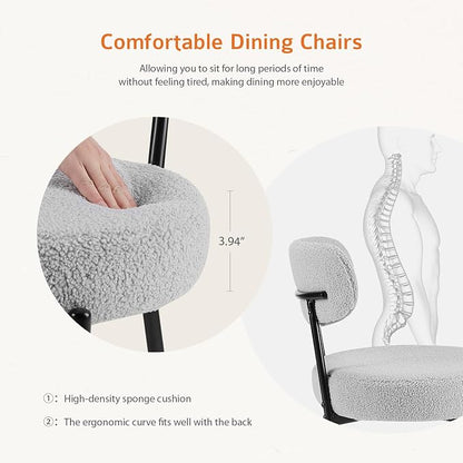 Sweetcrispy Dining Chairs Set of 4, Boucle Upholstered Modern Mid Century Round Kitchen Chairs with Curved Backrest & Metal Legs for Vanity, Living Room - Grey