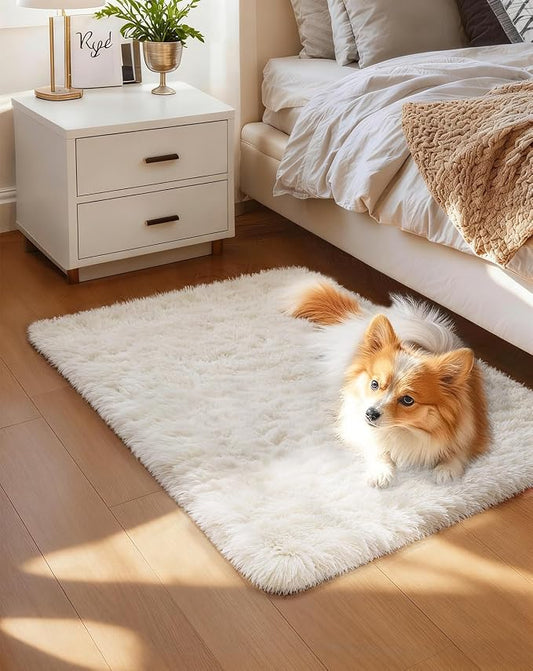 Ophanie Small Rug Washable Non Slip Throw Bedside Area Rugs, Fluffy Soft Mini Bedroom Carpet, Door Entryway Indoor Inside Front Entrance 1.5x2.5 Mat, Home Decor Aesthetic, Ivory