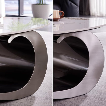 49.2-Inch Modern Oval Faux Marble Coffee Table with Sturdy Metal Base - Luxury Living Room Furniture for Home Decor | Scratch-Resistant & Easy Assembly, (Gray)