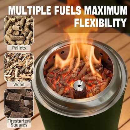 Smokeless Tabletop Fire Pit, VivaGarden Portable Outdoor Fire Pit for Camping, Patio, Backyard, Wood and Pellets Burning Camping Stove with Carry Bag, Forks, Mat and Pot Stand (9.7x7.1 Inch, Green)