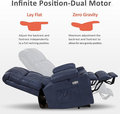 MCombo Large Dual Motor Power Lift Recliner Chair for Elderly, Zero Gravity Lift Chair with Heat and Massage, Infinite Position Lay Flat Recliner, USB Ports, Faux Leather 7896 (Blue, Large)