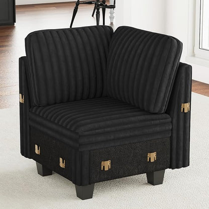 Belffin Corduroy Corner Seat for Modular Sofa Sectional Couches for Living Room Black Couch