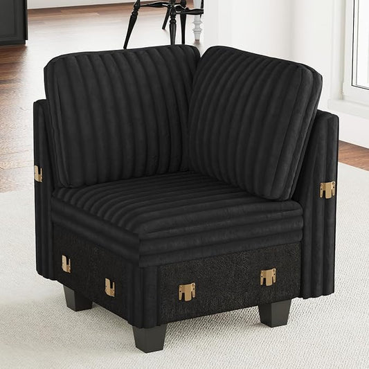 Belffin Corduroy Corner Seat for Modular Sofa Sectional Couches for Living Room Black Couch