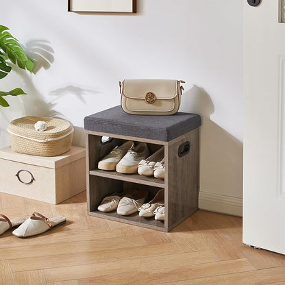 YMYNY Small Shoe Storage Bench with Cushion, 2 Tier Entryway Bench with Shoe Storage, Shoe Rack Bench for Entryway, Living Room, Hallway, Closet, Bedroom, 15.4L*11W*16.54H, Silver Gray UHBD028Y