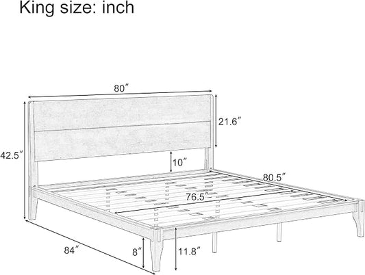 Merax King Size Bamboo Platform Bed, Mid-Century Modern Bed Frame with Tall Headboard, Solid Sustainable Bedframe King-Size, Wood Slat Support, No Box Spring Needed, Easy Assembly, Noise Free, Brown