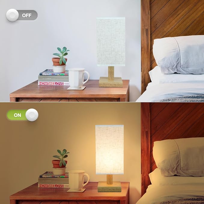 SEENSINY Small Bedside Table Lamps Set of 2, Minimalist Nightstand Lamp Set of 2 with Square Fabric Linen Shade, Mini Reading Night Stand Desk Lamp Set for Bedroom, Living Room, Office 4.3in