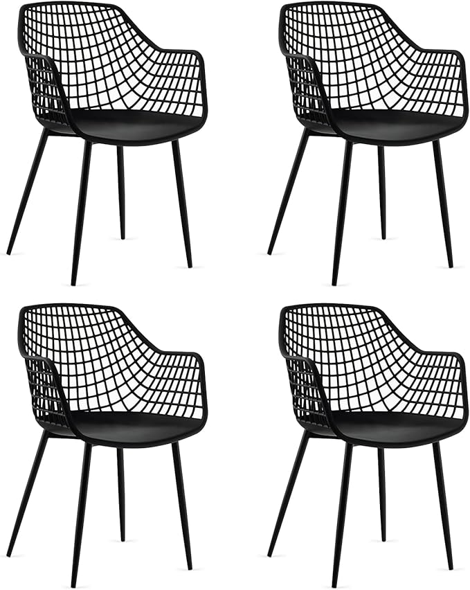 Giantex Modern Dining Chairs Set of 4 - Black Arm Chair with 15" High Backrest, Powder-Coated Metal Legs, Anti-Slip Foot Pads, Max Load 265 lbs, Kitchen Dining Room