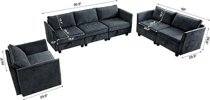 ORRD 3 Piece Modular Sectional Sofa Set, Convertible Couch with Storage, Sofa Modular for Living Room, Office (Blue Grey)