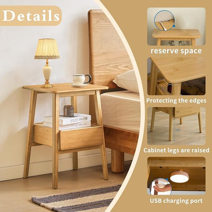JIKUGO Nightstand Mid Century Modern and Drawers Display Cabinet for Bedroom Bamboo Bedside Tables 21.9x15.8x14.2in Night Stands Bed Side Table Bamboo