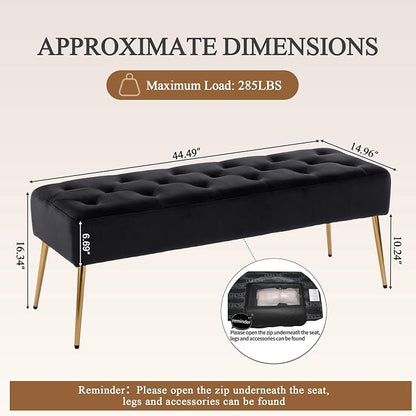 DUHOME Button-Tufted Ottoman Bench, Upholstered Bedroom Benches Velvet Footrest Stool Accent Bench for Entryway Dining Room Living Room Bedroom End of Bed, Black