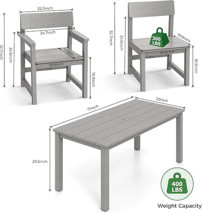 Jocoevol Patio Dining Sets 7 Piece HIPS Outdoor Dining Table Set with Umbrella Hole Table and 6 Chairs Furniture for Backyard Poolside Garden, Grey