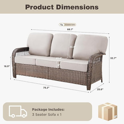 Belord Luxury Outdoor High Back Couch, All-Weather Wicker 3-Seater Sofa, Wicker Patio Furniture for Deck Porch Garden,Beige