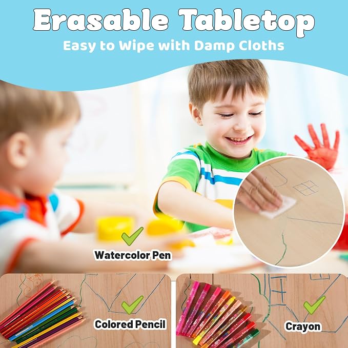 FUNLIO Kids Table and 4 Chairs Set for Ages 3-8, Height Adjustable Toddler Table and Chair Set, Easy to Wipe Arts & Crafts Table, for Classrooms/Daycares/Homes, CPC & CE Approved (5-Piece Set) - Black