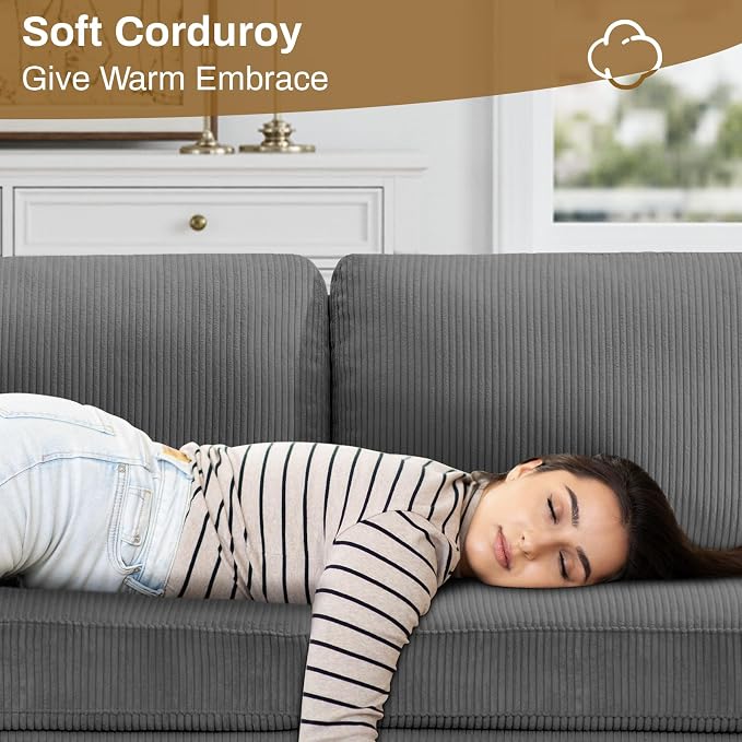 Legend Vansen Oversized Modular Sectional Sofa,6 Seat U Shaped Couch with Ottoman,Corduroy Sofa with Deep Seat,Convertible Large Sectional Couches for Living Room (Grey, L2+3)