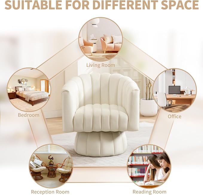 Swivel Accent Barrel Chair Set of 2- Cute Comfy Small Round 360° Arm Chair Velvet Sofa Club Reading Chair for Living Room Bedroom Office Beige