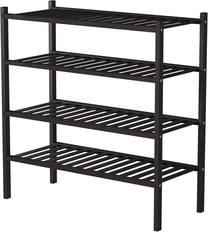 ROMGUAR CRAFT 4 Tier Bamboo Shoe Rack for Closet Free Standing Wood Shoe Shelf for Entryway Small Space Stackable 27"x11"x26" (Brown)