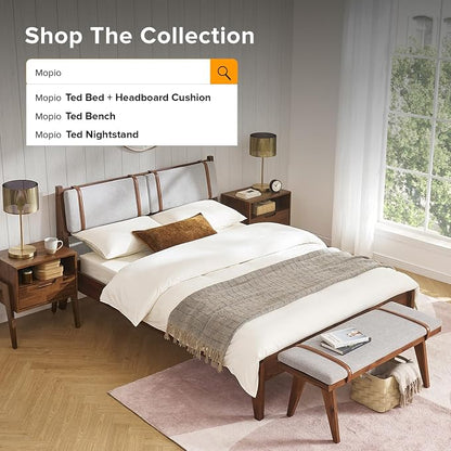 mopio Ted Bed Frame with Headboard, Mid Century Modern Acacia Solid Wood Platform Bed Frame, Wooden Slats, No Box Spring, Double Metal Bar Support (Solid Wood Upholstered, Queen (U.S. Standard))