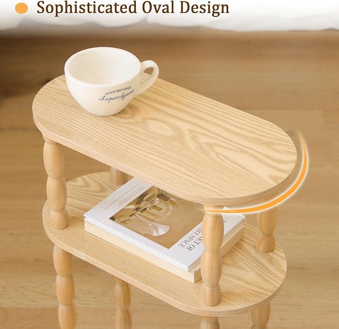 MaxSmeo Narrow End Table, Small Narrow Side Table for Small Spaces, 3-Tier Skinny End Table Nightstand for Bedroom, Living Room and Office (Natural)