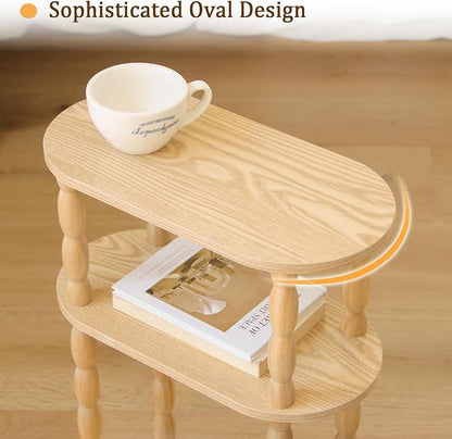 MaxSmeo Narrow End Table, Small Narrow Side Table for Small Spaces, 3-Tier Skinny End Table Nightstand for Bedroom, Living Room and Office (Natural)