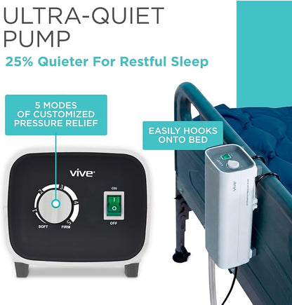 Vive Alternating Air Pressure Mattress Pad - The Original Bed Sore Prevention Solution - Hospital Topper for Bedridden Patients - Includes Waterproof, Breathable Ulcer Cushion & Whisper Quiet Pump