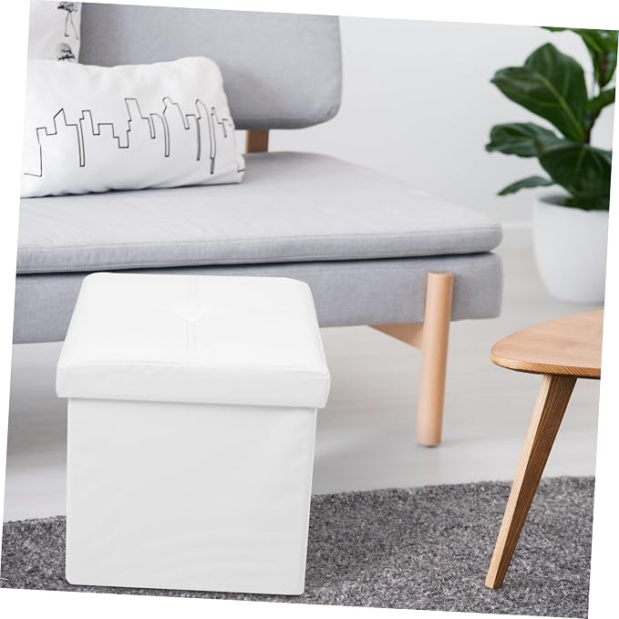 Zerodeko Ottoman Storage Box, Beige, Linen Fabric, Foldable, Portable, Footrest, Storage Basket, Small Stool, Lightweight, Convenient for Travel, Outdoor Activities