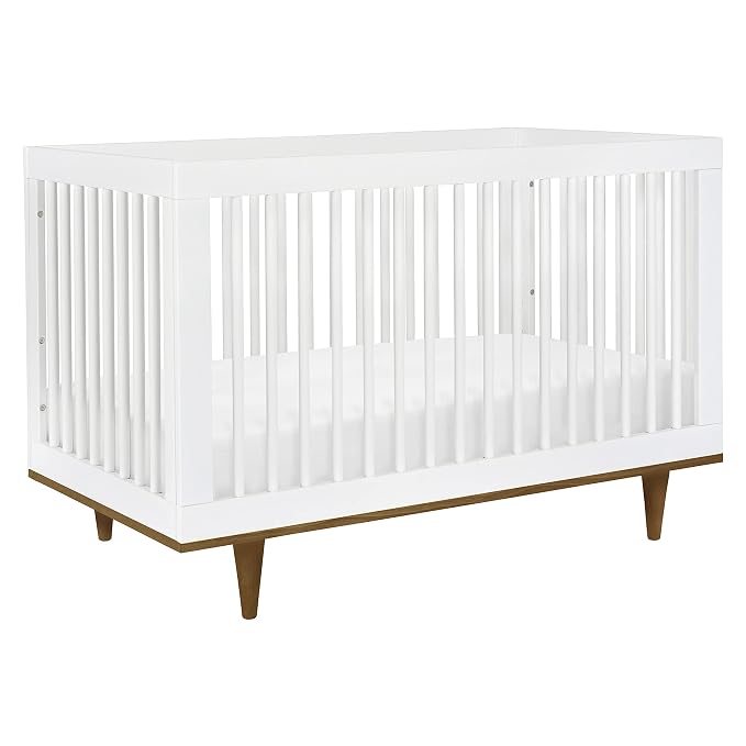 Davinci Marley 3-in-1 Convertible Baby Crib, White Finish & Walnut Legs | GREENGUARD Gold Certified, FSC Certified, Converts to Toddler Bed & Daybed, 4 Adjustable Mattress Heights - Easy Assembly