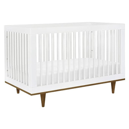 Davinci Marley 3-in-1 Convertible Baby Crib, White Finish & Walnut Legs | GREENGUARD Gold Certified, FSC Certified, Converts to Toddler Bed & Daybed, 4 Adjustable Mattress Heights - Easy Assembly
