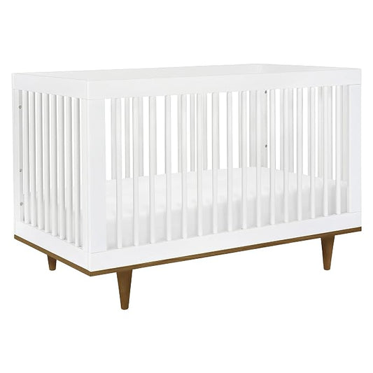 Davinci Marley 3-in-1 Convertible Baby Crib, White Finish & Walnut Legs | GREENGUARD Gold Certified, FSC Certified, Converts to Toddler Bed & Daybed, 4 Adjustable Mattress Heights - Easy Assembly