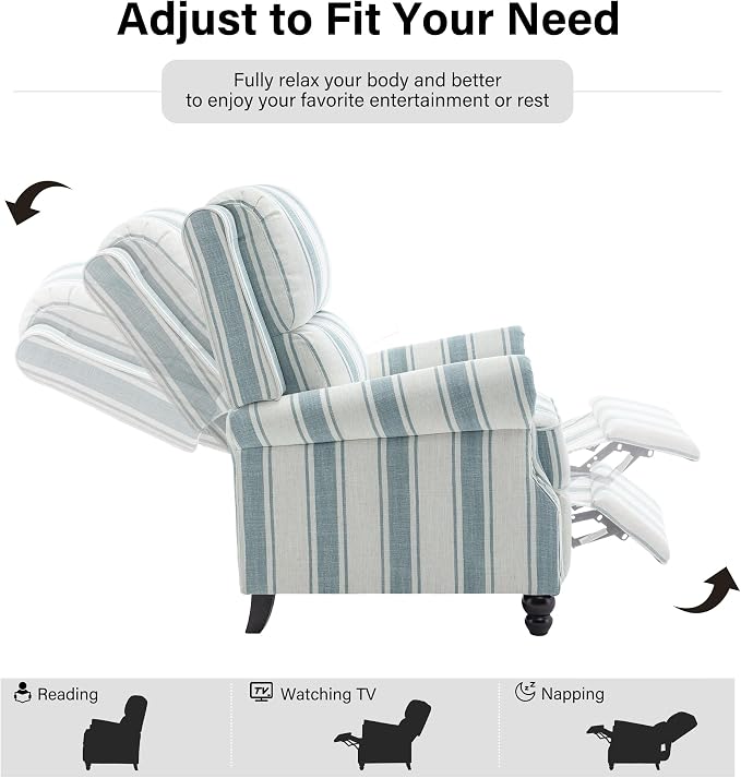 Recliner Chair, Modern Pushback Armchair with Adjustable Backrest & Footrest for Bedroom, Living Room (Blue Stripe,Set of 1)