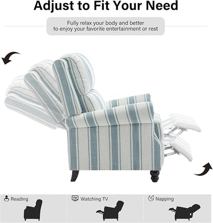 Recliner Chair, Modern Pushback Armchair with Adjustable Backrest & Footrest for Bedroom, Living Room (Blue Stripe,Set of 1)