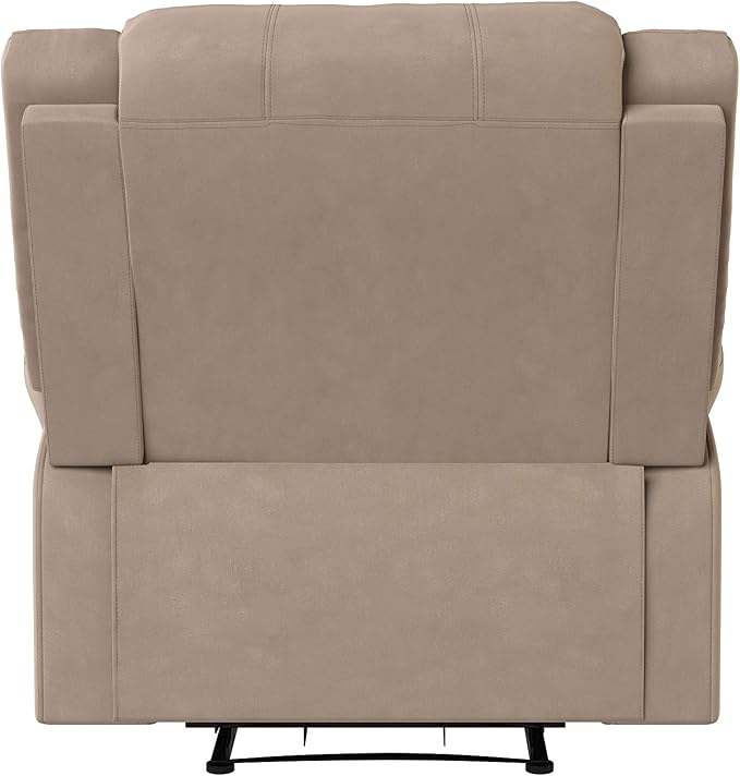 Warren 35.5" Manual Pull-Handle Recliner, Traditional Overstuffed, Pocket Coil Comfort, Black Metal Base Legs, Soft Microfiber Fabric, Beige