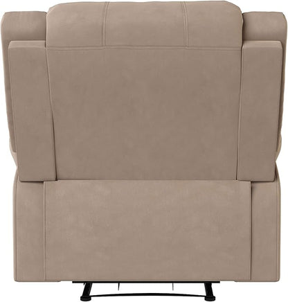 Warren 35.5" Manual Pull-Handle Recliner, Traditional Overstuffed, Pocket Coil Comfort, Black Metal Base Legs, Soft Microfiber Fabric, Beige