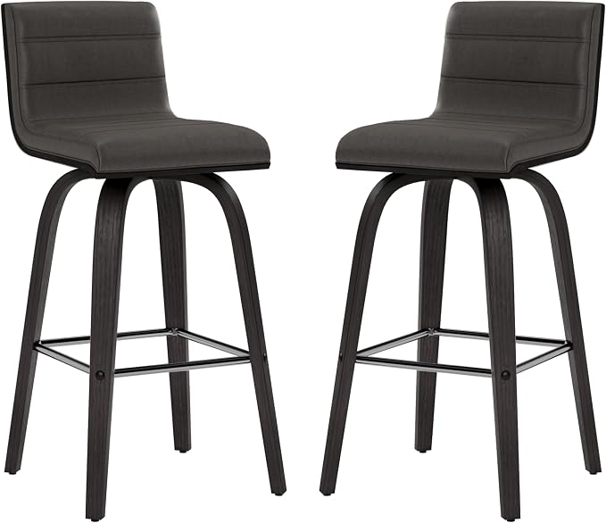 Armen Living Vienna Counter Height Barstool Brushed Wood Finish Faux Leather Kitchen and Dining, 26" Counter Height, Black/Gray, More color/size option