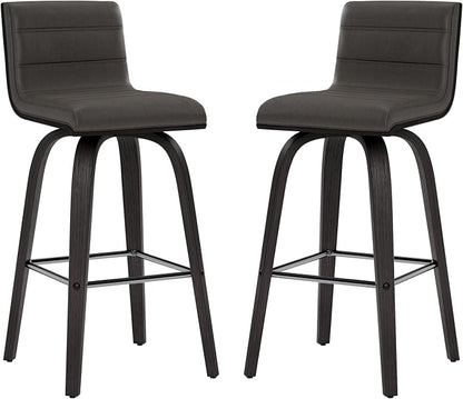 Armen Living Vienna Counter Height Barstool Brushed Wood Finish Faux Leather Kitchen and Dining, 26" Counter Height, Black/Gray, More color/size option