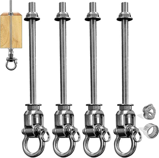 4-Pack Heavy Duty Swing Hangers with Bearings- 304 Stainless Steel Swing Set Brackets, 1500LB Capacity for Porch Swings, Hanging Chairs, Punching Bags, Gym Equipment