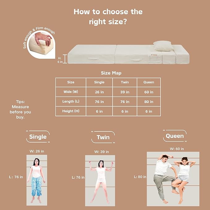 Folding Sofa Bed, 4 in 1 Convertible Sleeper Chair with Pillow, Twin Memory Foam Fold Out Chair Bed, Modern Floor Futon Sofa Couch Mattress for Living Room/Guest/Apartment, Beige