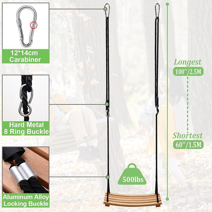 Taeku Adult Tree Swing, Hanging Beech Wood Swings with Adjustable Rope Garden Chair Seat Swing for Indoor Outdoor (24''x10'')