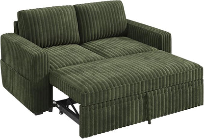 HONBAY Modular Pull Out Sofa Bed,Corduroy Loveseat, Couches for Living Room,Green