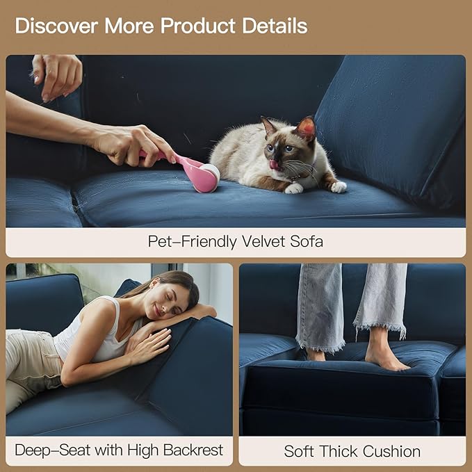 Belffin Modular Velvet Sectional Sofa with Chaise Lounge Sectional Sleeper Sofa with Storage Chaise Bed Couch for Living Room Blue