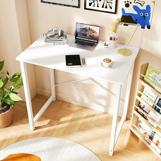 DUMOS 32 in Small Computer Desk for Home Office, Modern Study Work Table Simple Style for Bedroom, Writing Desks with X-Shaped Reinforcement, 2 Pack, White