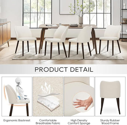 COLAMY Dining Chairs Set of 2, Upholstered Fabric Kitchen Chairs with Curved Back, Padded Seat and Solid Wood Legs, Modern Dining Chair for Kitchen Dining Room, Beige
