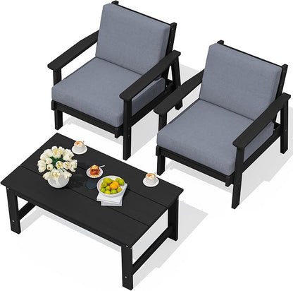 SERWALL HDPE Outdoor Couch, Black Frame and Grey Cushion