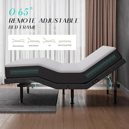 Adjustable Bed Frame Queen with Massage -Wireless Remote Electric Power Bed Foundation Under-Bed Lighting | Zero Gravity | USB PortsX2 | Height Adjustable Legs